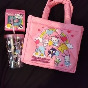 Hello Kitty Pink Rainbow Tote and Cup Set